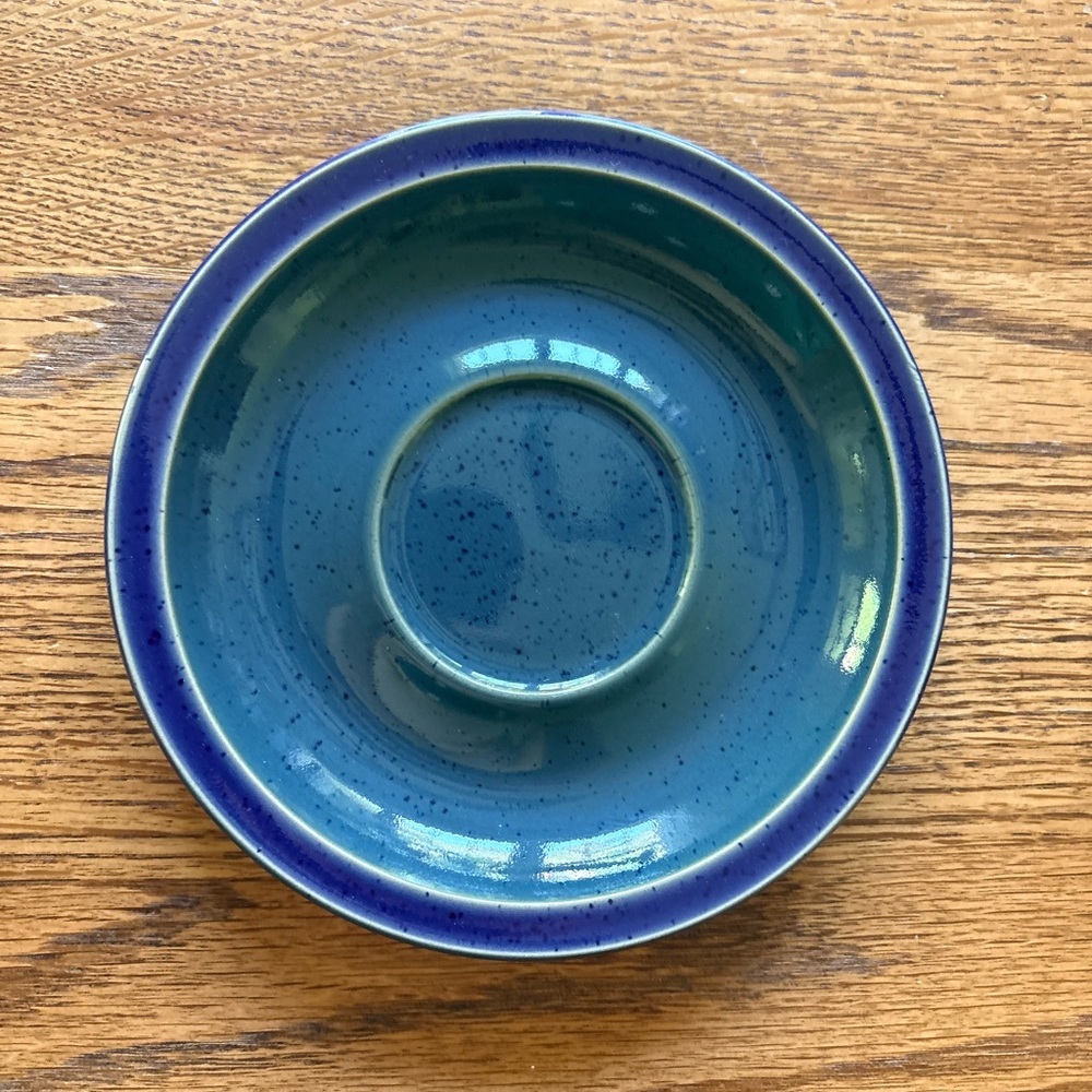 Vintage Denby Metz handcrafted saucers- set of 3- made in England- green & blue - Picture 3 of 10